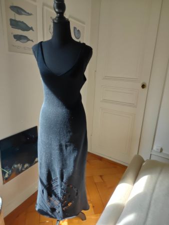 Falconeri black crochet long scoopneck dress geometric S M