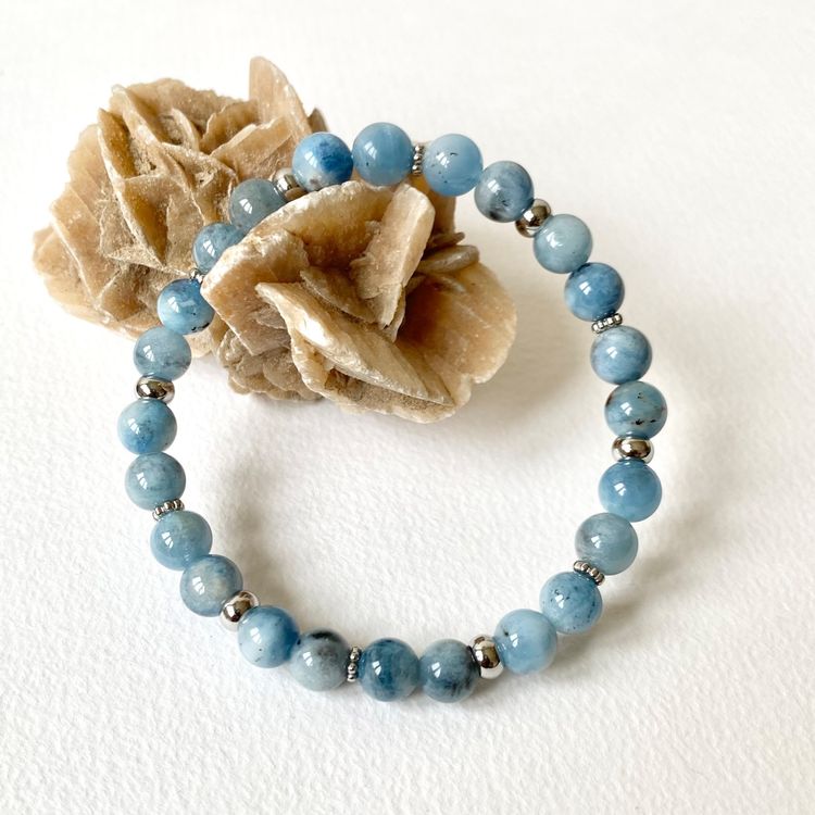 Bracelet En Aigue-Marine Véritable - Perles Bleues Naturelles - Neuf Sans Emballage