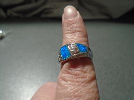 Ring, silberfarbig, blau/grün