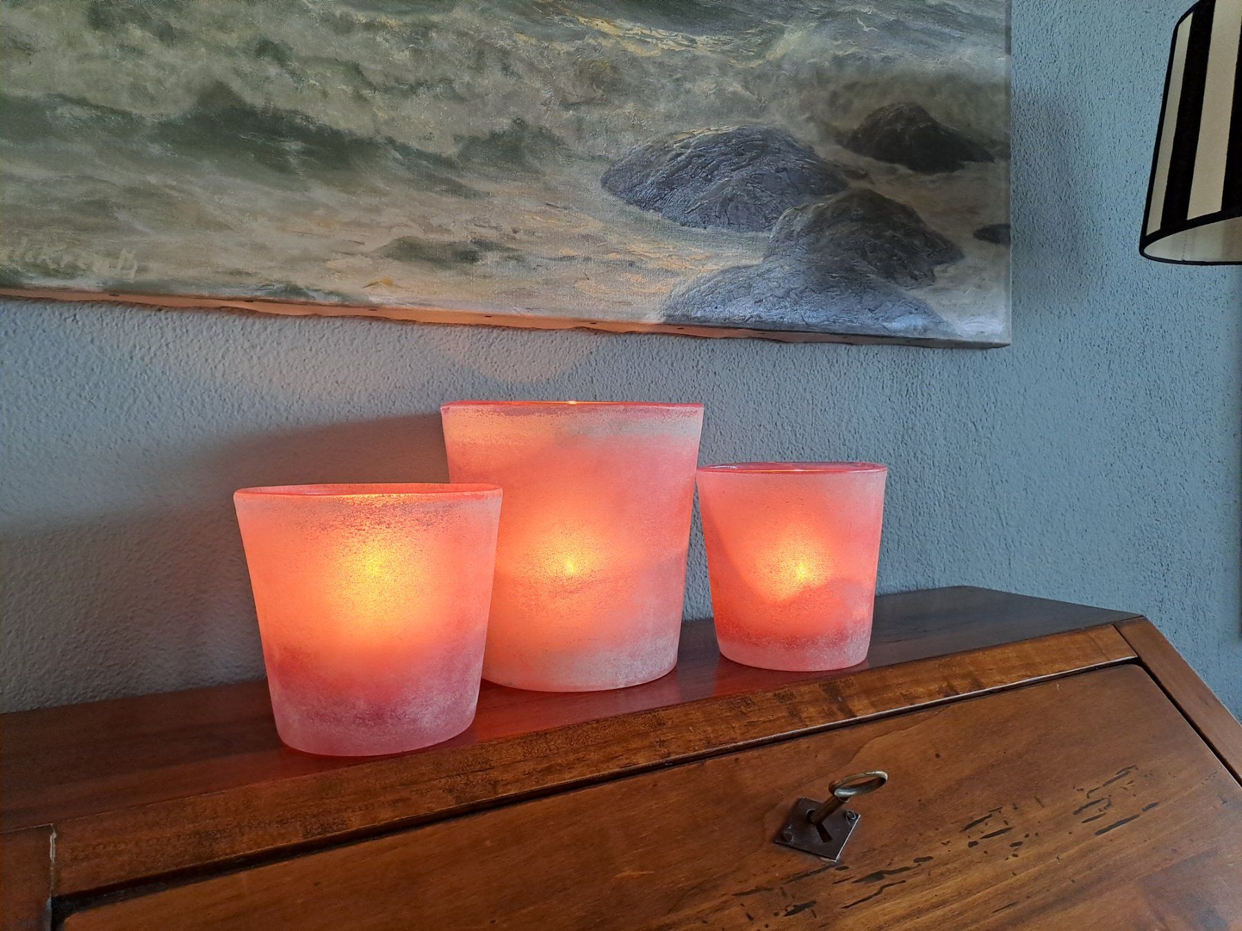 Alle Dekorationen: Windlichter rosa aus massivem gefrostetem Glas, 3-er Set – Gebraucht aus Volketswil von ronbons 3