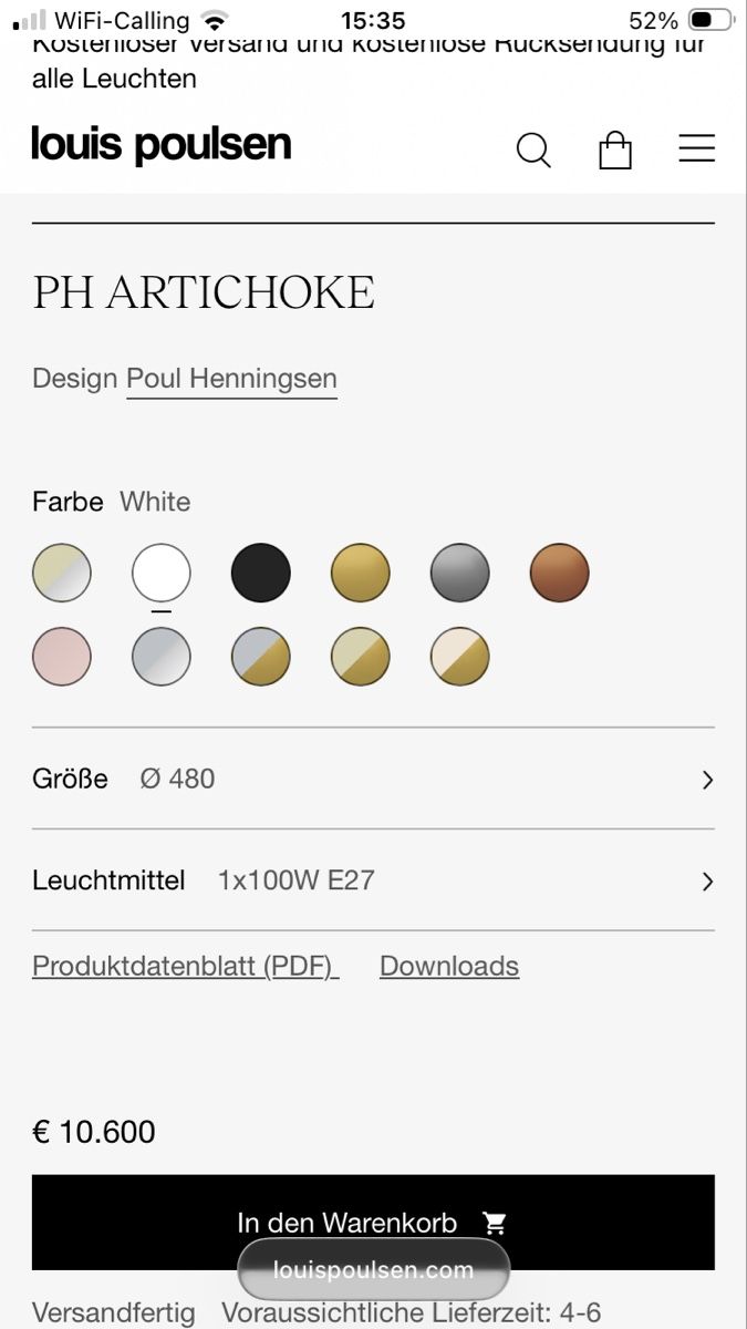Louis Poulsen Lustres & lampes de plafonds: PH Artichoke in Weiss ORIGINAL – D'occasion à Sempach par diegito_87 2