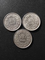 3 Schweizer Münzen 1/2 Franken 1943 und 1967 Silber
