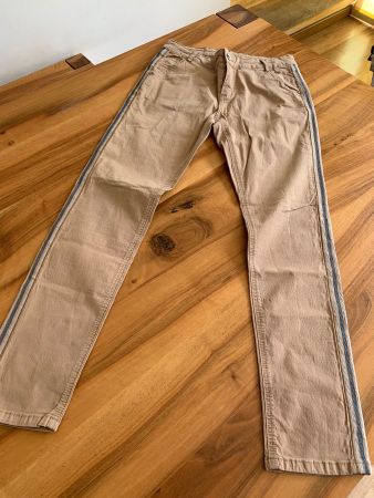NILE raffinierte hellbraune Hose mit Streifen seitlich Gr S
