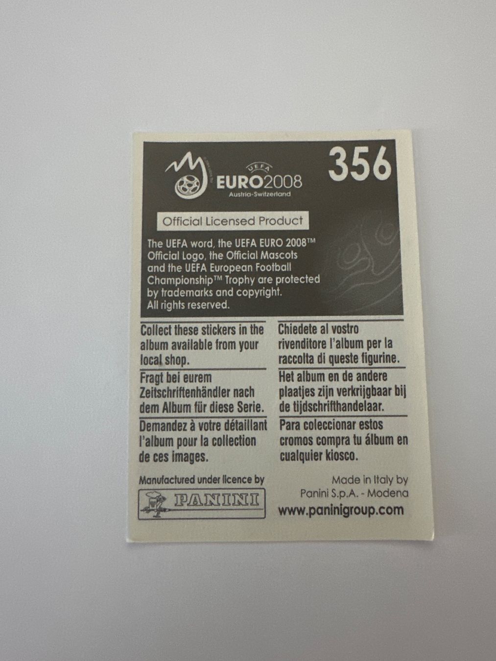 Panini Cartes à collectionner: Panini UEFA EM 2008 Sticker - Nr. 356 – D'occasion à Sulz AG par DealWerk 1