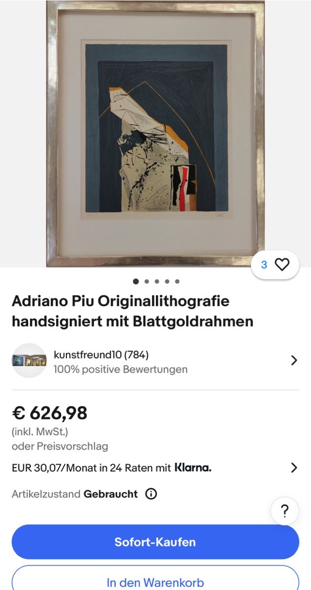 Grafica & Litografie: Adriano Piu Lithographie, handsigniert, gerahmt – Usato da Glarus venduto da KunstWerkEr-LS87 6