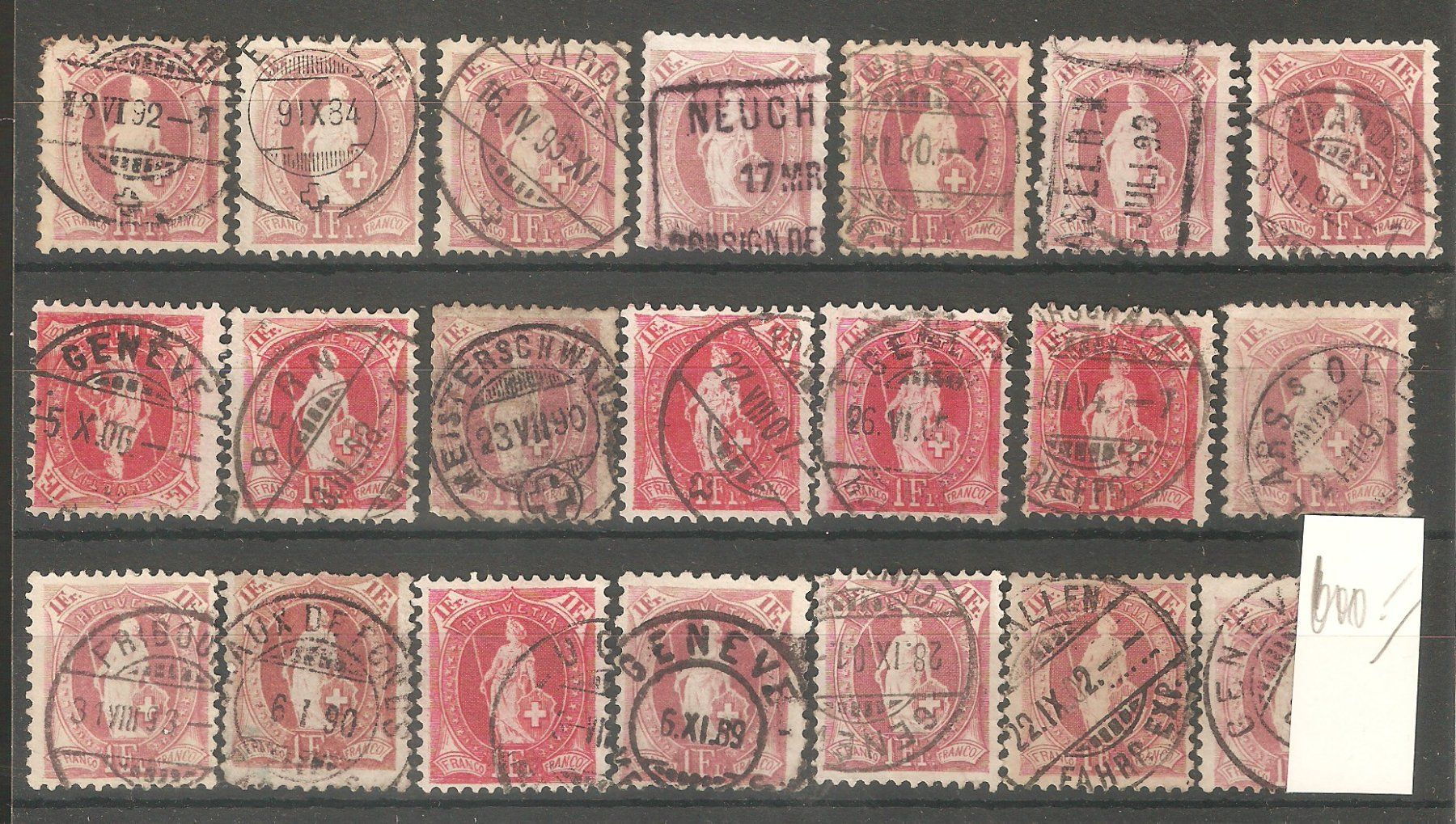 Alle Briefmarken: Stehende Helvetia 1 Fr. x 21 – Gebraucht aus Lausanne von Whorvath
