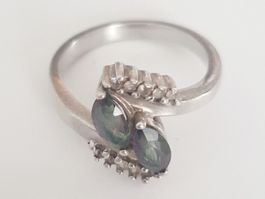 Vintage Silberring mit Mystic Quarz und Zirkonia, Gr. 19 mm
