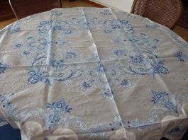 Organza/Leinen Tischdecke handgestickt vintage Meisterstück