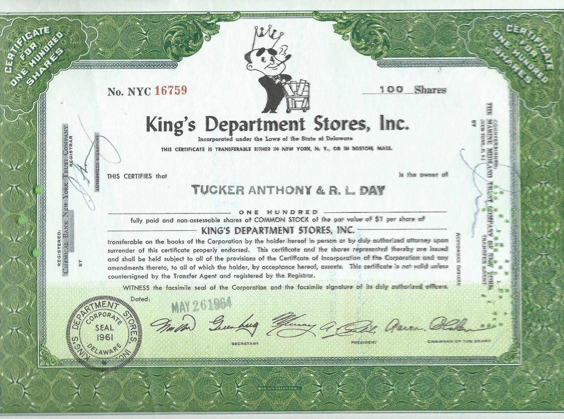 Toutes les monnaies: King's Department Stores, Inc. – D'occasion à Zürich par t24_de