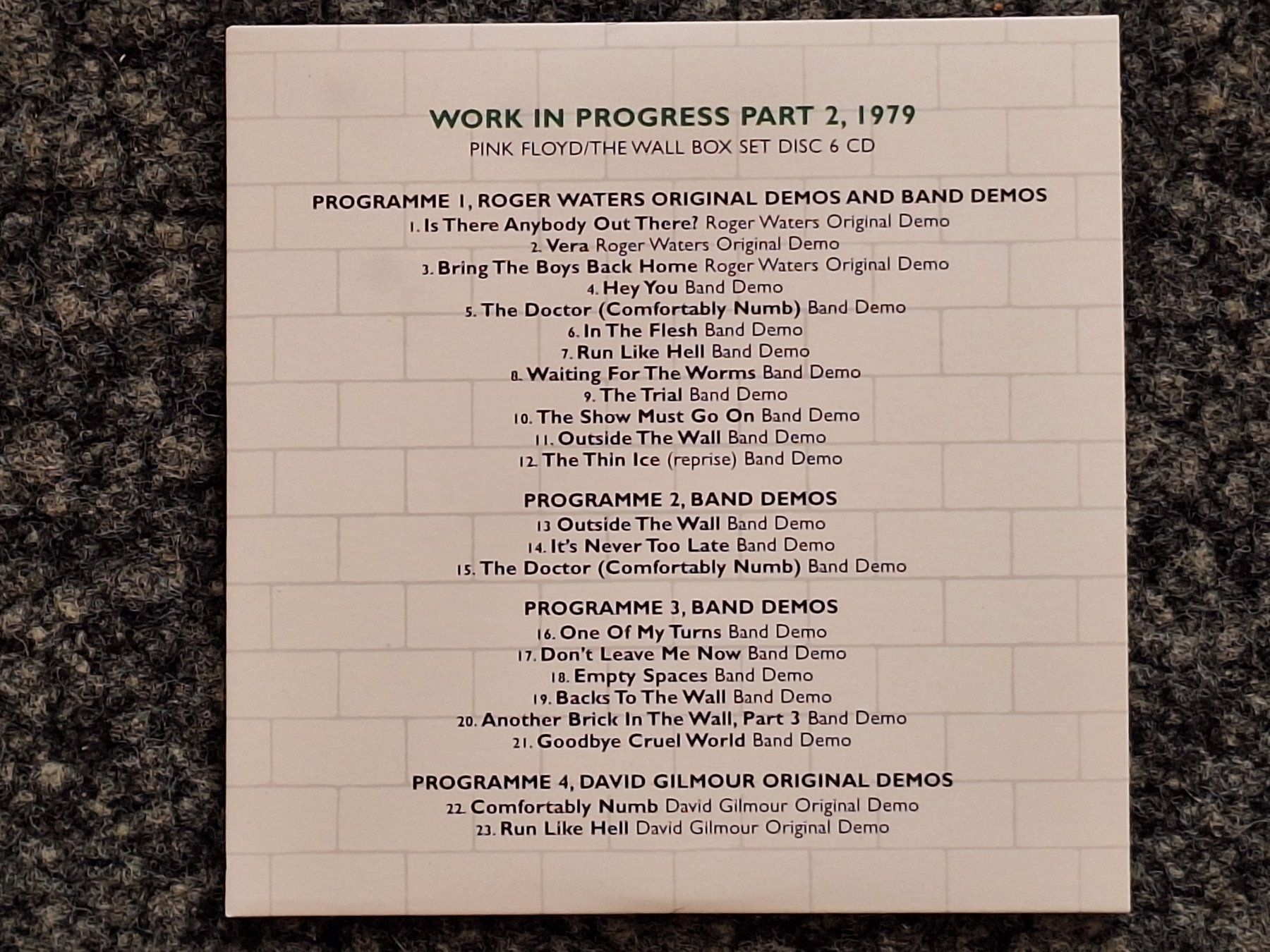 CD: Pink Floyd, The Wall - 6 CD / DVD Box EU 2011 – Nuovo (secondo la descrizione) da Oberentfelden venduto da Musicud 9
