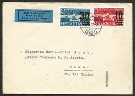 Flugpost Schweiz 1937 Zürich Frankfurt Mailand Rom  Luftpost