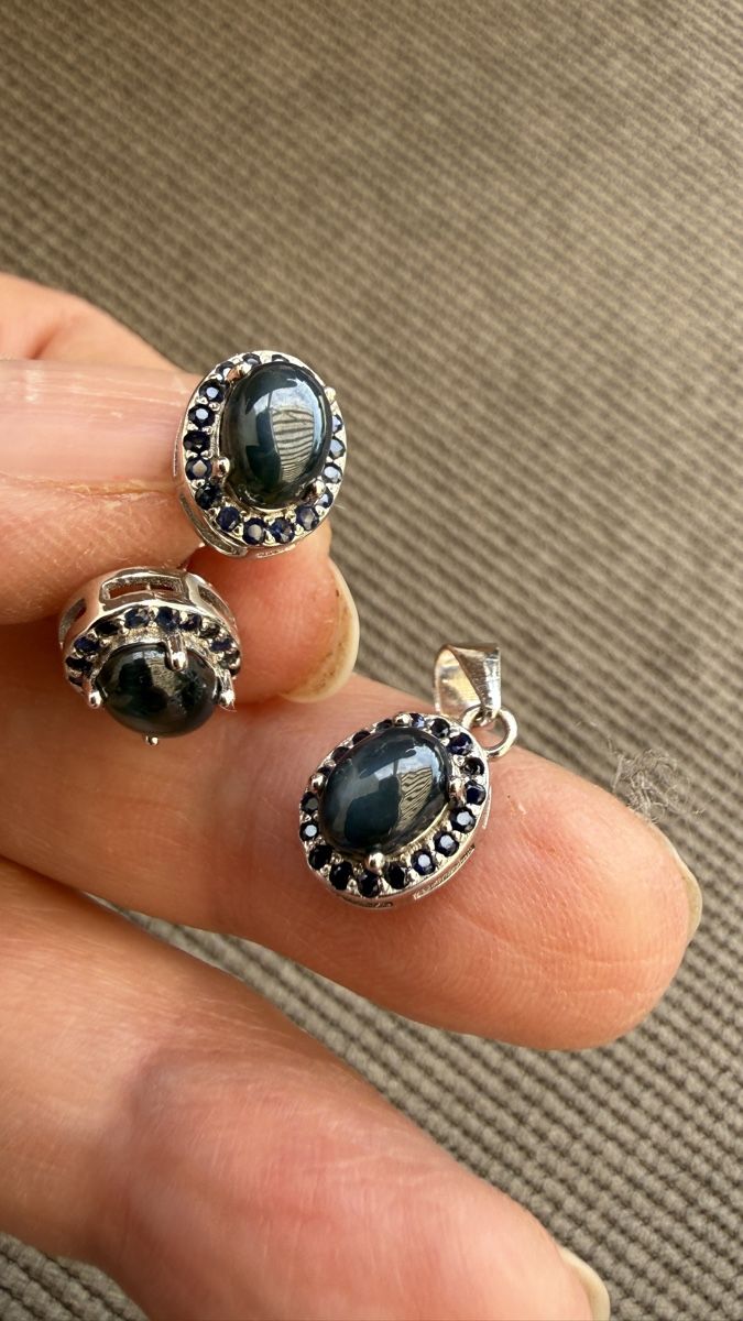 Orecchini pendenti & Orecchini a lobo: Sternsaphir-Set: Ohrstecker plus Anhänger, Silber 925 – Nuovo e nell'imballaggio originale da Ebikon venduto da elischka 6