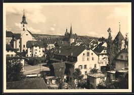 AK Sursee, Strassenpartie mit Kirche