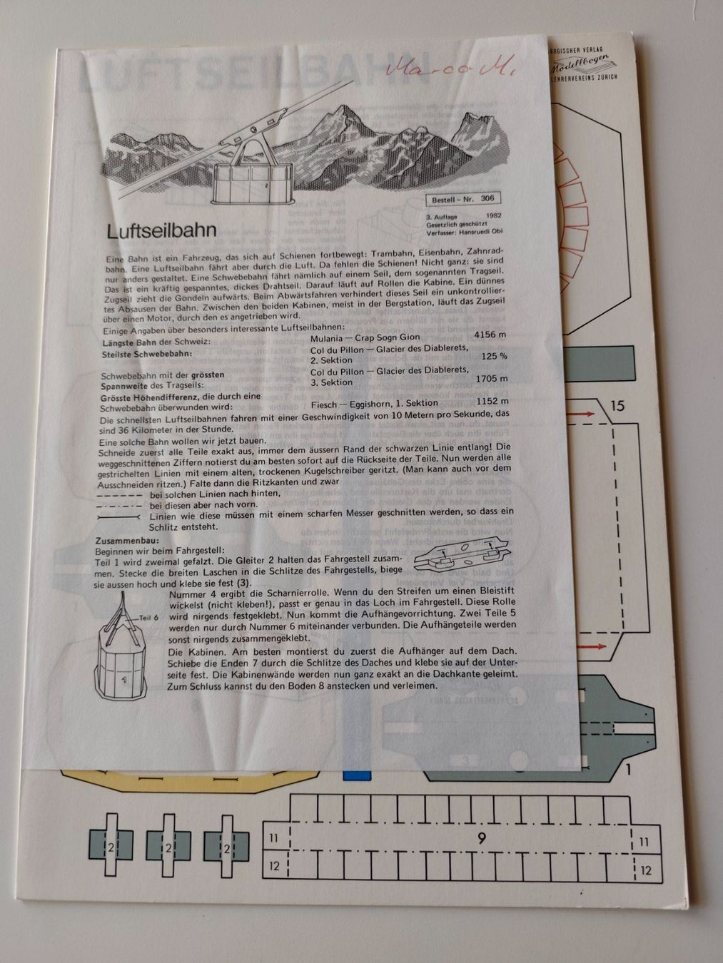 Bastelsets: Bastelbogen "Luftseilbahn", 1982 – Neu (gemäss Beschreibung) aus Tegerfelden von jea_f5xk