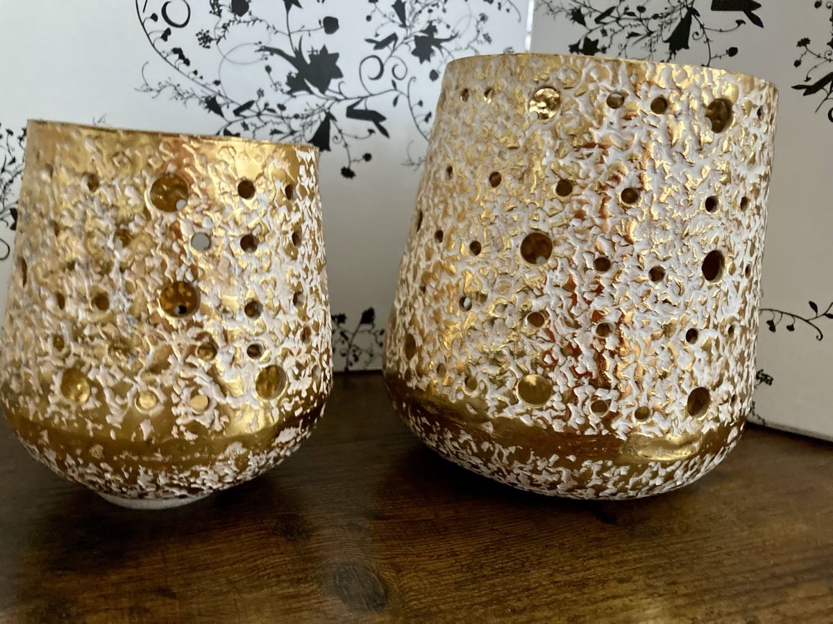 Livique Portacandele: 2er-Set Windlicht gold-weiss – Nuovo (secondo la descrizione) da Rudolfstetten venduto da Stellina1975 1