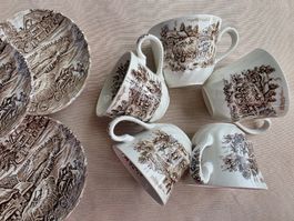 Rare Set de 5 Tasses Ridgway "Hayride" - Staffordshire