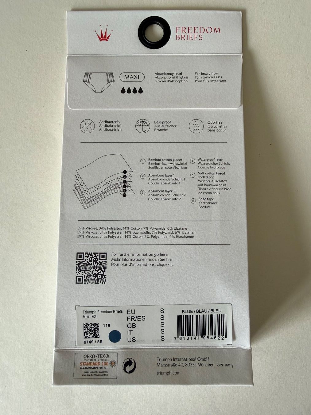 Triumph Sonstige Unterwäsche: TRIUMPH, FREEDOM Briefs Maxi,  Grösse S, Farbe Blau – Neu und originalverpackt aus Rudolfstetten von gst_g7xl 1