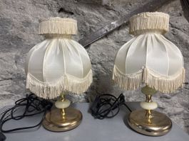 Coppia lampade vintage alabastro e ottone con frange