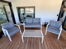Bizzotto Gartenlounge Set weiß Alu Sofa Sessel Couch Tisch