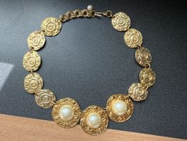 ✨Vintage Halskette mit Perlen, goldfarben