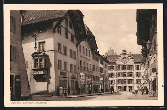 Cartoline postali: Aarau, Strasse Rathausgasse mit Geschäf – Usato da Berlin venduto da bartko-reher