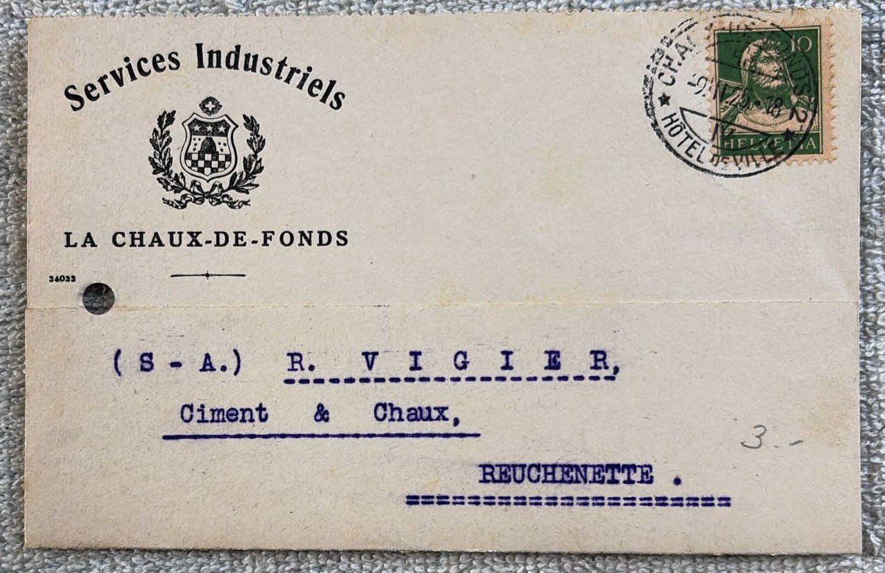 Tutti i francobolli: SERVICES INDUSTRIELS LA CHAUX-DE-FONDS 1925 – Usato da Ostermundigen venduto da Wyatt-Earp