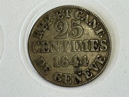 Kantonsmünzen: Genf 25 Centimes 1844 Schweiz