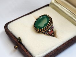 Vintage Ring mit grünem Stein, 925er Silber, Grösse 59