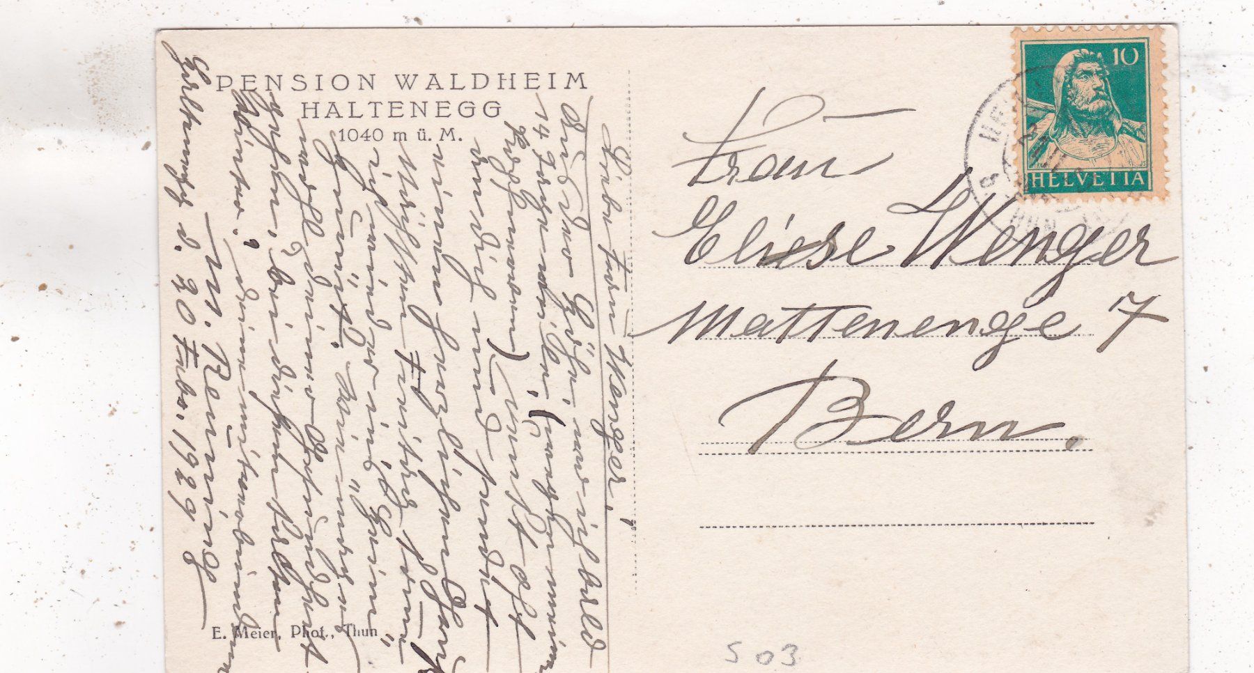 Cartoline postali: Haltenegg Pension Waldheim 1929 – Usato da Herisau venduto da Lisegrat2008 1