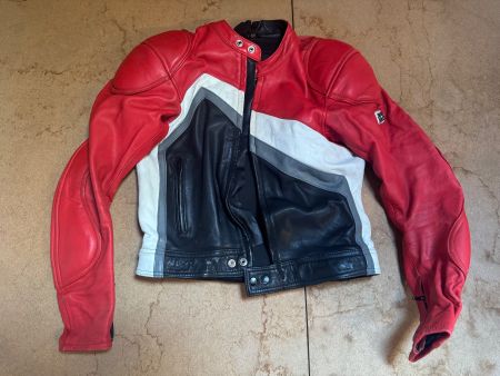 Vintage Leder IXS Motorradjacke Rot Schwarz Weiss Grösse 50