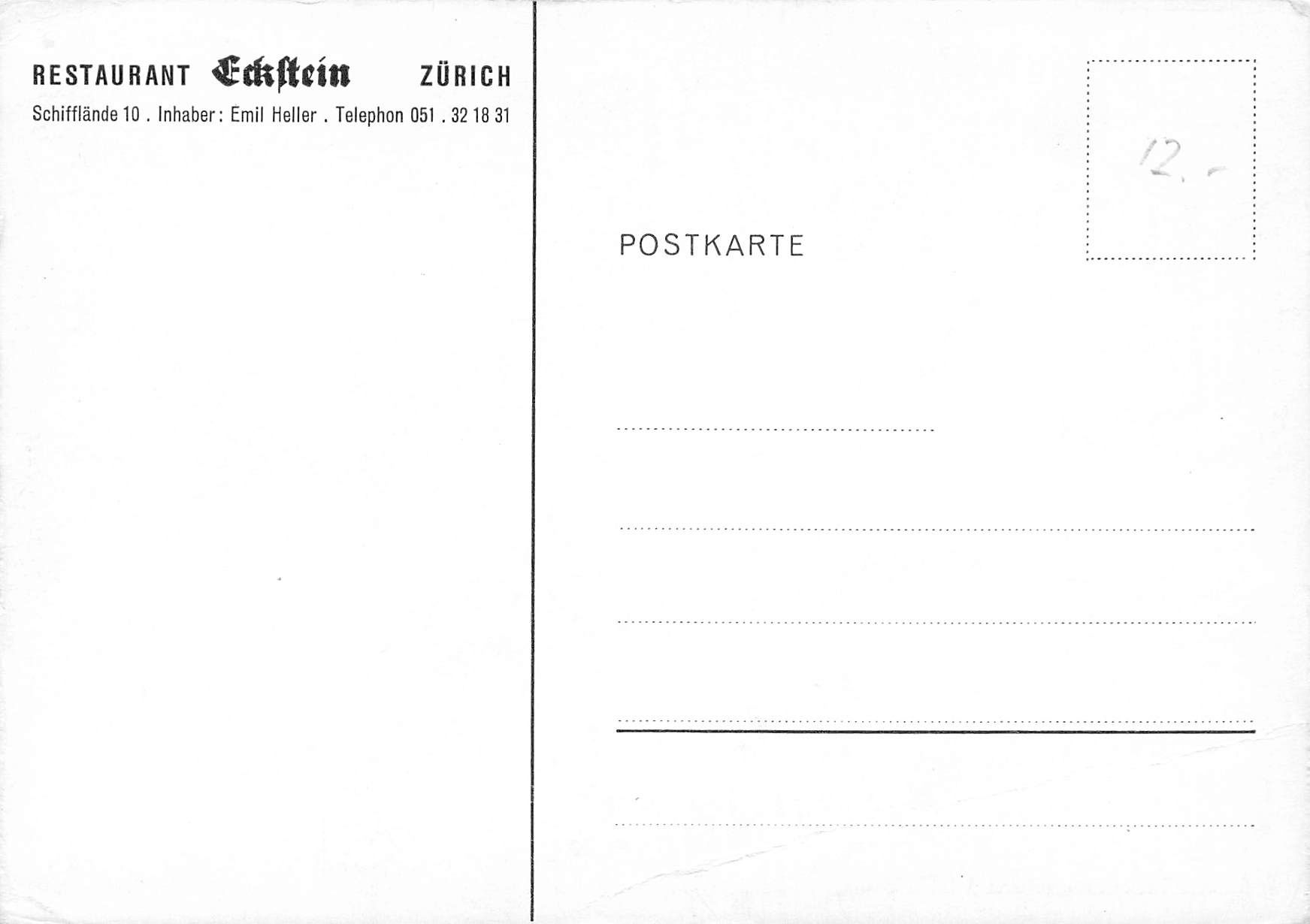Cartoline postali: Zurich Restaurant zum Eckstein G – Usato da Biasca venduto da Blenio71 1