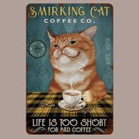 🔥 SMIRKING CAT COFFEE Katzen Blechschild 💙 20x30cm OVP 🔥