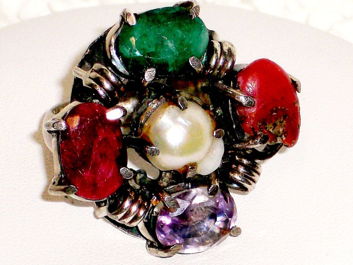 Anelli: Ring mit Edelsteinen und Perle 925 Silber – Nuovo (secondo la descrizione) da Zürich venduto da benedikt12 2