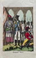 Altkolorierter Kupferstich um 1825 - Krieger, Afrika ?
