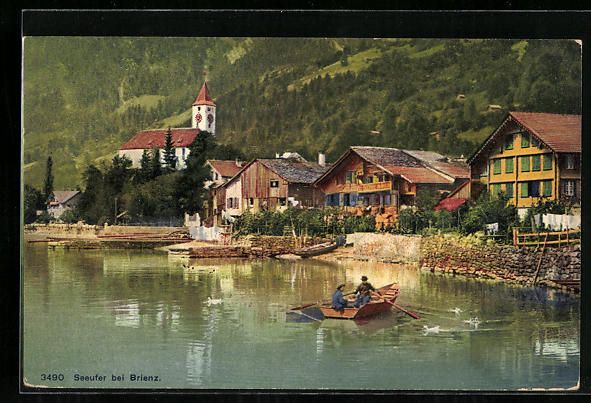 Cartoline postali: Brienz, Ruderpartie am Seeufer, mit Kirc – Usato da Berlin venduto da bartko-reher