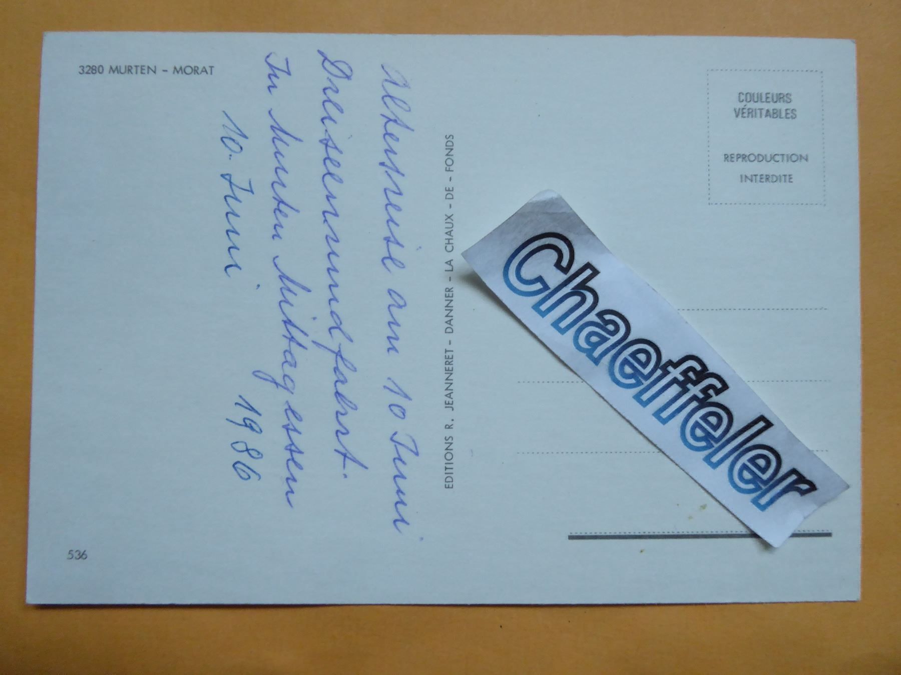 Ansichtskarten: 1986  3280 Murten - Morat – Gebraucht aus Zürich von Chaeffeler 1