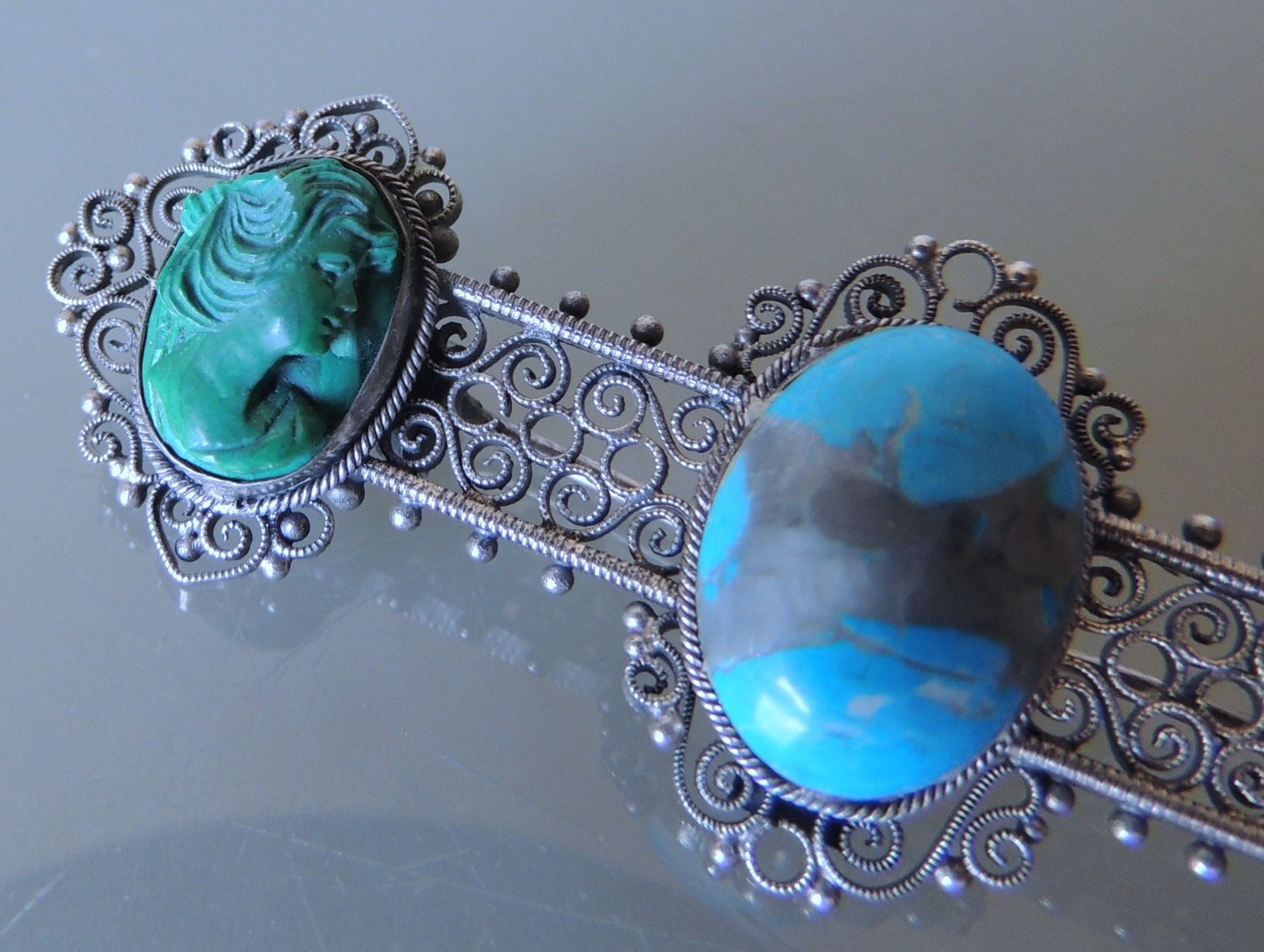 Broches & Aiguilles: Silber 800 Brosche Malachit Kamee Türkis – D'occasion à Waldenburg par schaller707 1