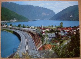 Ansichtskarte ungelaufen - Melide / Autostrasse über den See