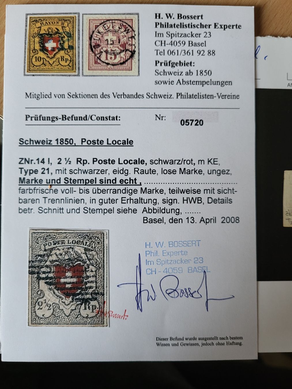 Tous les timbres: 1850, Breitrandige Poste Locale mit Attest – D'occasion à stäfa par brandy66 1