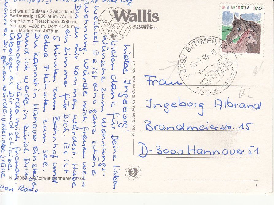 Cartoline postali: Bettmeralp 1996 – Usato da Bürglen TG venduto da StampGraf 1