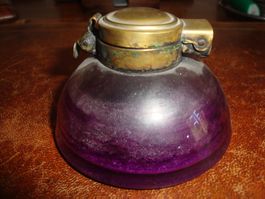 antiker Tintenfass, Glas/Messing