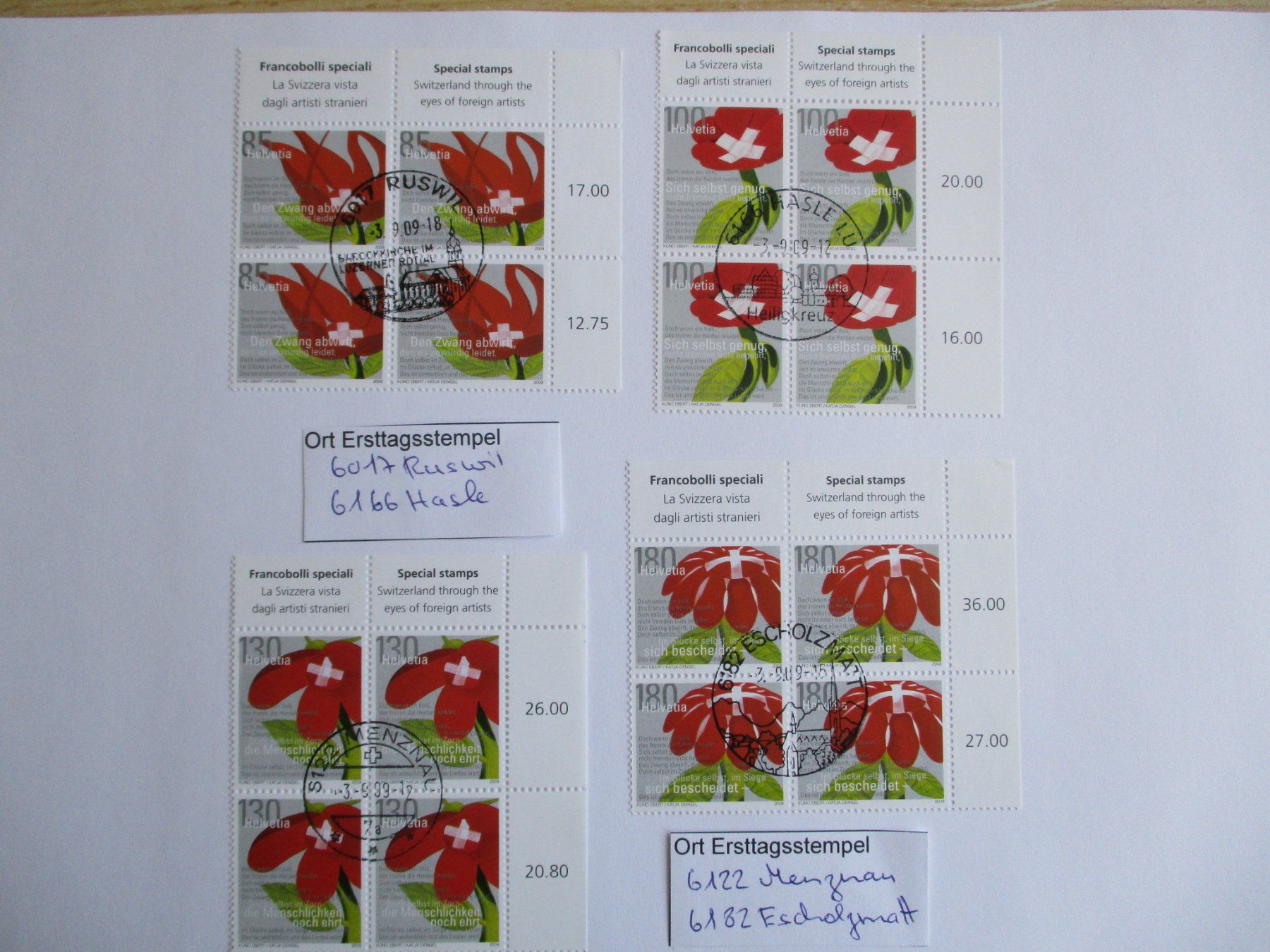 Tutti i francobolli: Viererblock mit Ort Ersttagsstempel 6166 Hasle + – Usato da Langnau b. Reiden venduto da Aktuell88