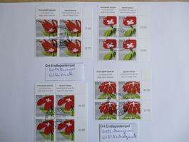 Viererblock mit Ort Ersttagsstempel 6166 Hasle +