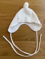 Bonnet bébé tricoté blanc avec pompon, taille 56