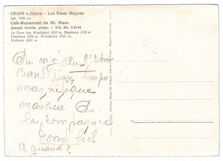 Cartoline postali: Crans, Plans Mayens, Restaurant Mont-Blanc, vers 1940 – Usato da Frauenfeld venduto da POML 1