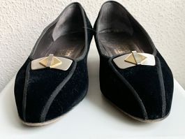 Vintage Leder/Samtschuhe, Italy Création Studio, Grösse 38,5