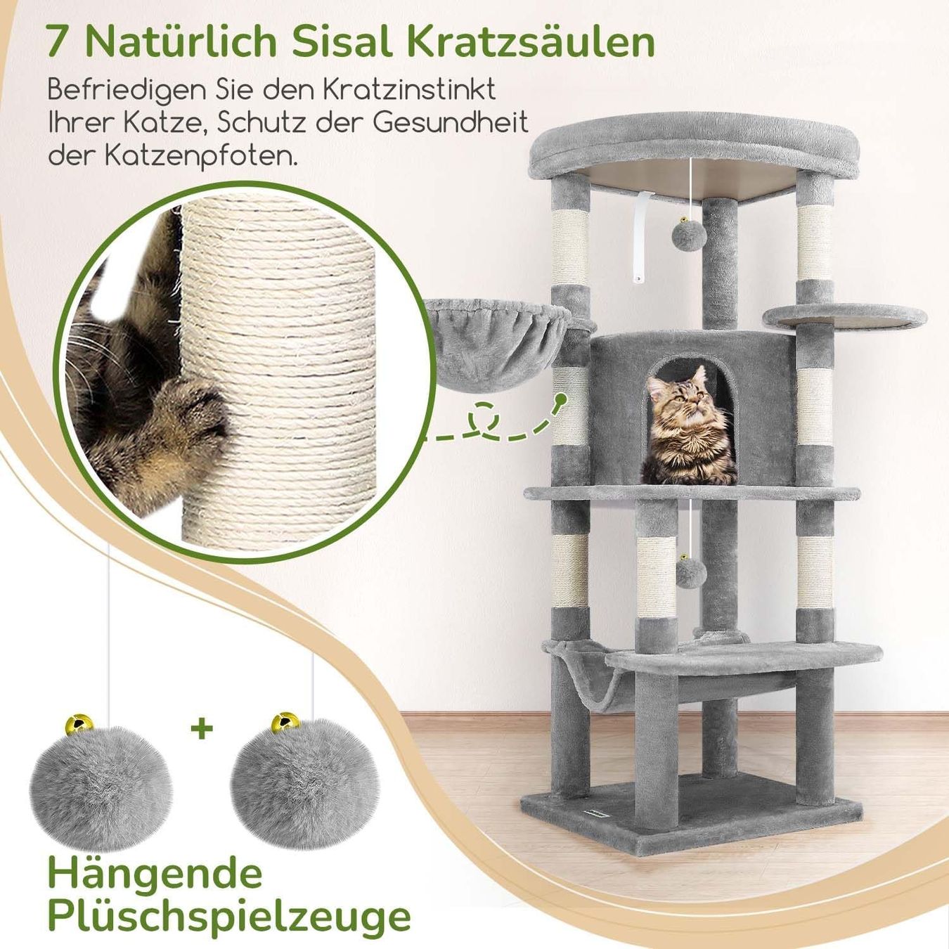 Tiragraffi: Katze Katzenbaum Kratzbaum Kletterbaum Katzenturm 130cm Grau – Nuovo e nell'imballaggio originale da Wittenbach venduto da VELARO 1