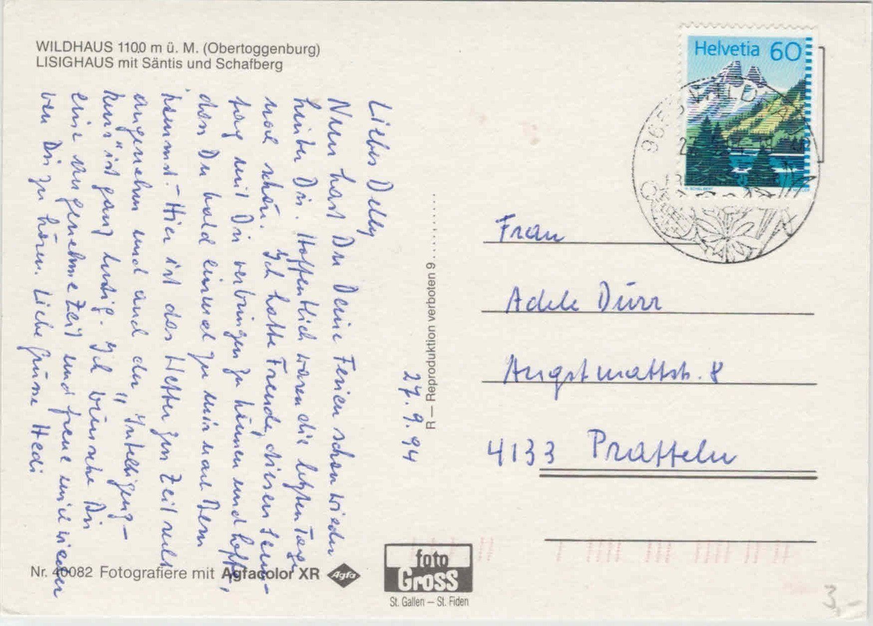 Cartoline postali: SG 99 Widhaus Lisighaus 1994 GF – Usato da Fribourg venduto da philafri 1