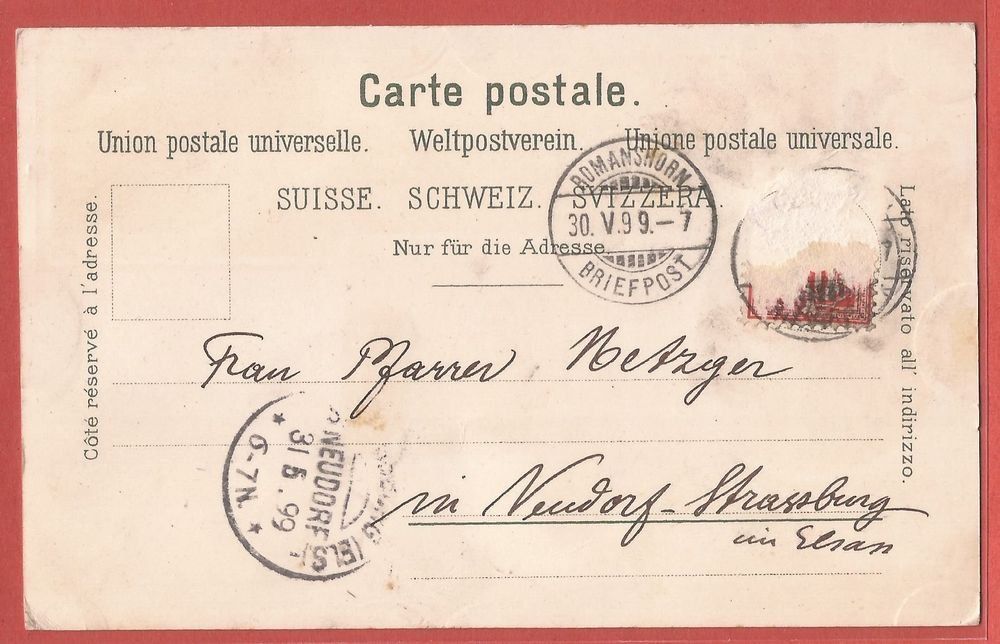 Ansichtskarten: Romanshorn mit Bahnhof - Litho 1899 – Gebraucht aus Fislisbach von Porano 1