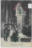 Joyeux Noel - Frohe Weihnachen - 2 Kinder mit Tannenbäume